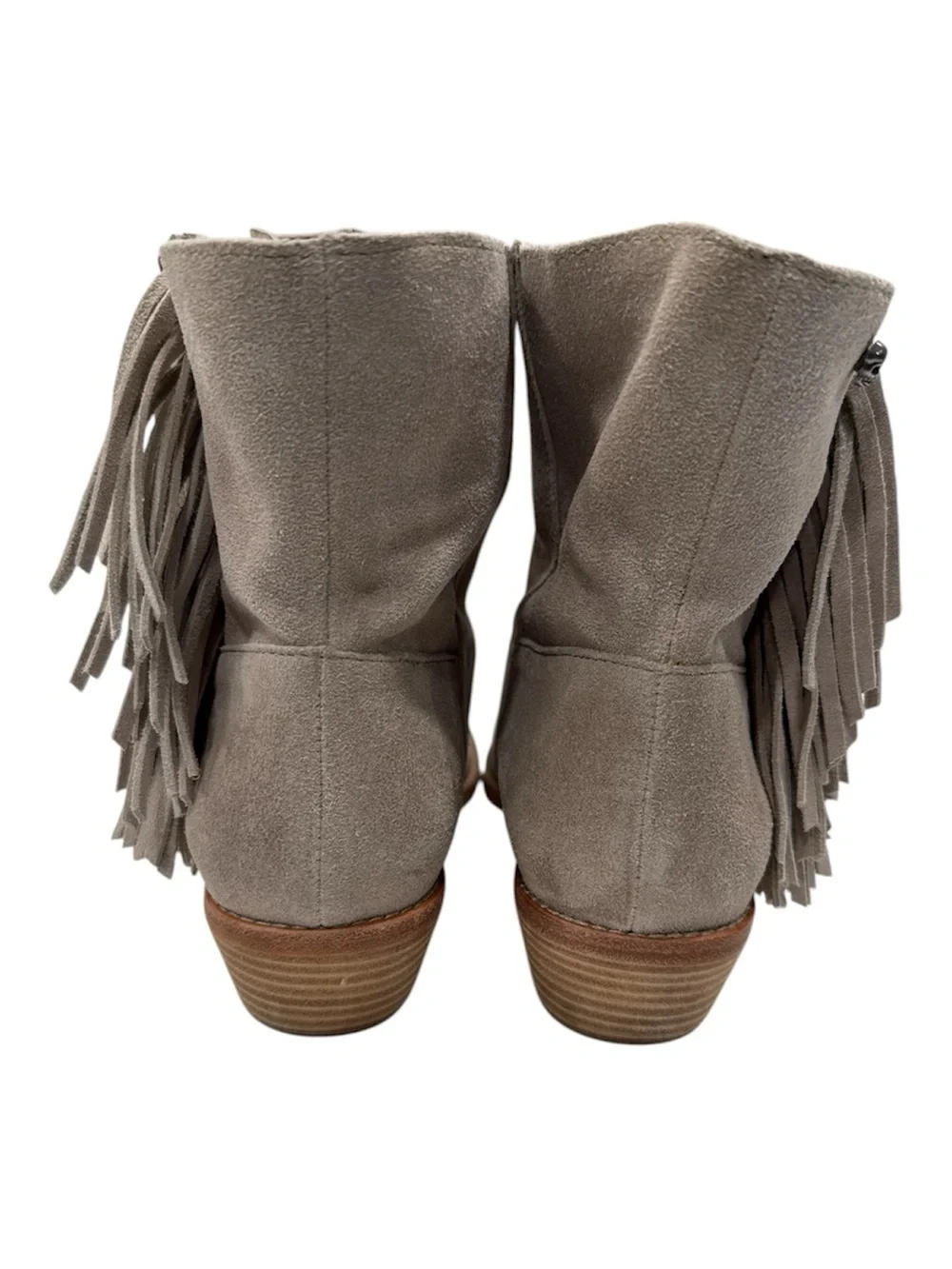 Zadig & Voltaire Pearce Fringe Ankle Booties Womens Size 8.5 Taupe Suede Leather
